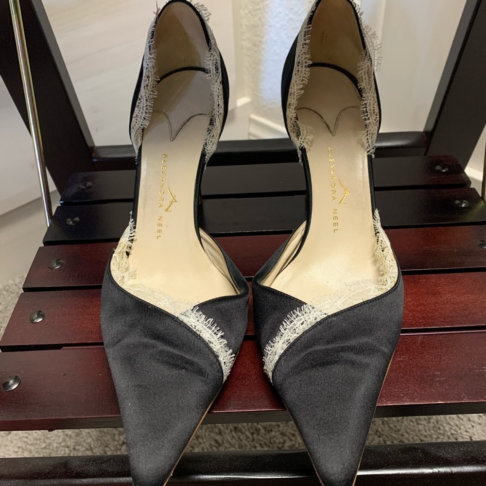 Alexandra Neel black satin heel with lace